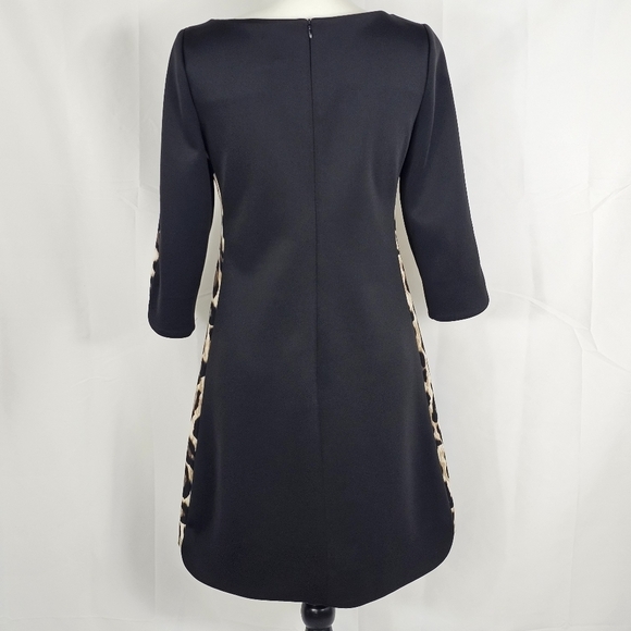 Vince Camuto Scuba Mini Dress Black with Leopard Panels 3/4 Sleeves- bb1 - Picture 3 of 8